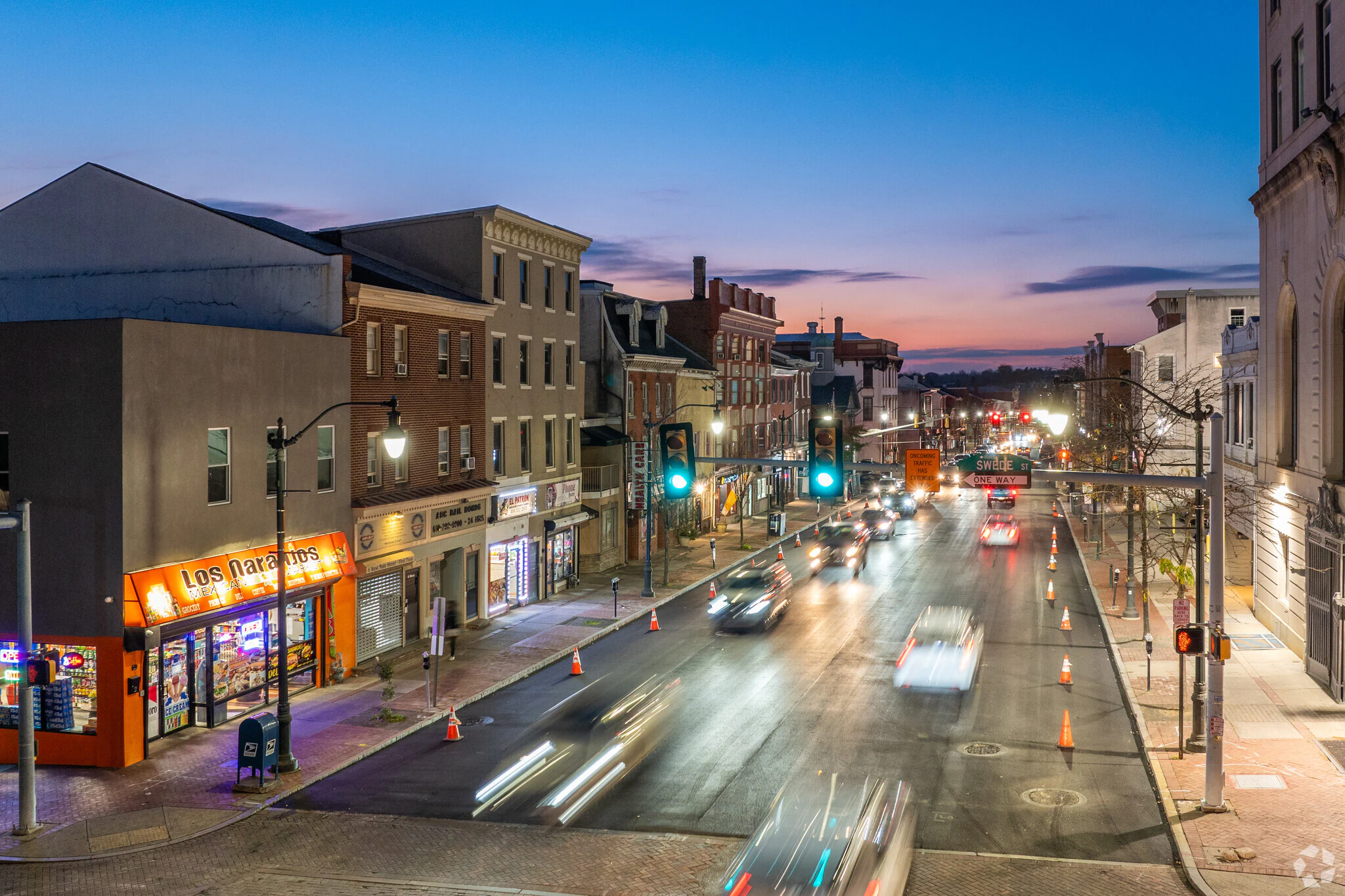 Main Street Norristown PA at night